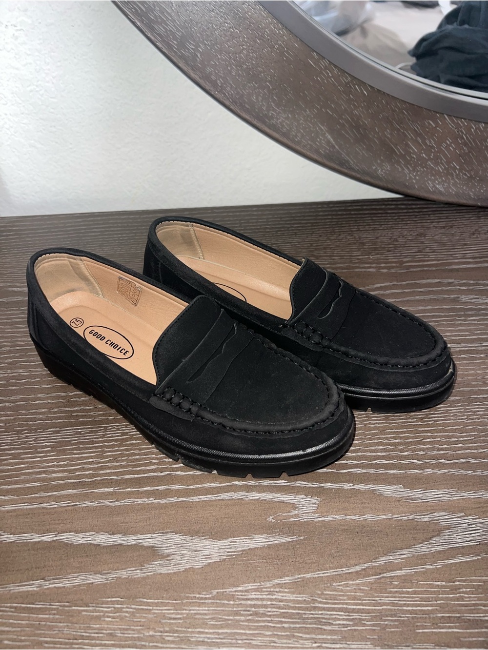 Good Chic Black Suede Penny Loafers Women's Slip-On